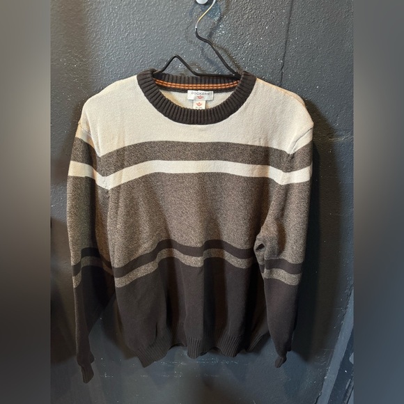 Dockers Crewneck Brown and Cream Striped Sweater - Picture 1 of 3